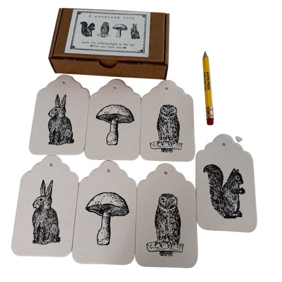 Set Of 7 Woodland Tags By Austin Press - Quirky Rabbit Mushroom Owl & Squirrel D - Picture 8 of 9